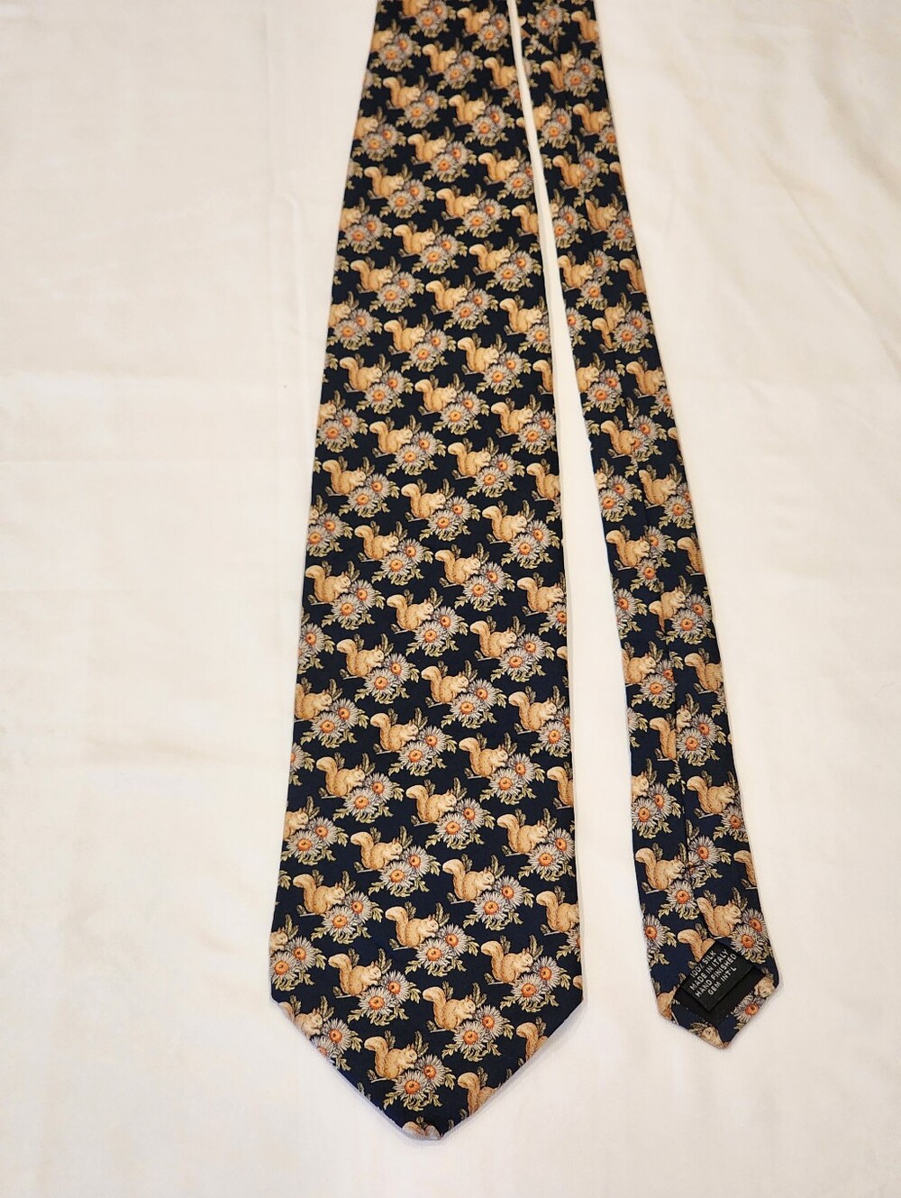 Paolo Gucci Vintatage Navy Pattern Men's Tie with Cream and Orange Accents